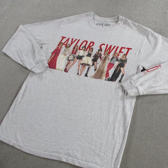 Taylor Swift Shirt Adult Medium Gray Red Eras Tour Graphic Print Long Sleeve - Picture 2 of 9